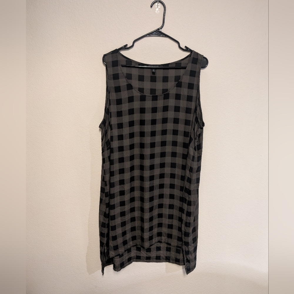 Eileen Fisher Black and Gray Plaid Tank Top